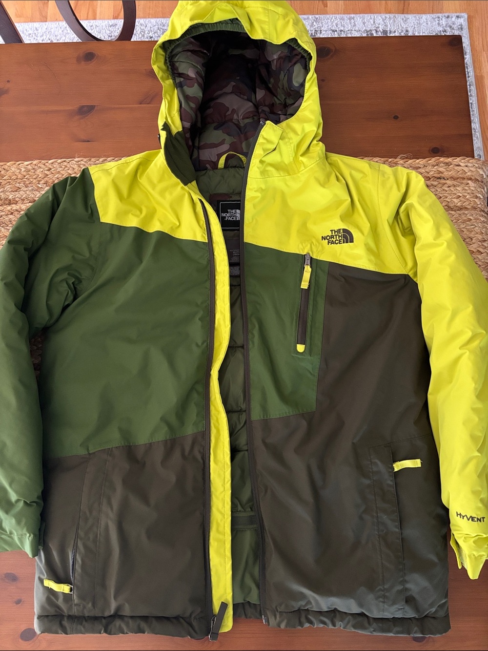 The North Face Olive & Bright Yellow Color block Kids Freedom  Puffer Jacket
